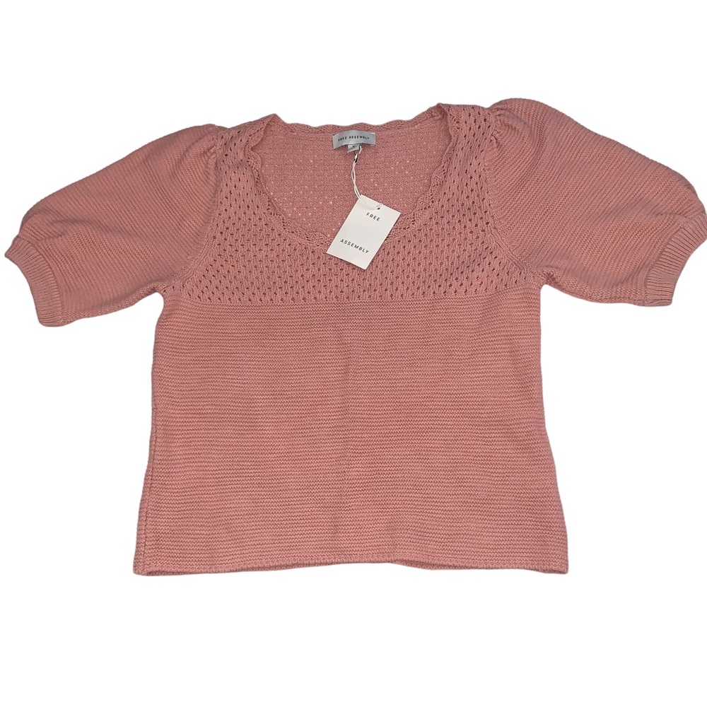 New! Blush Pink Eyelet Knit Sweater Top Sz M